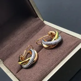 Europa America Fashion Style Lady Frauen 3 Farbe Metall Gravierte Initialen Einstellungen Diamant plattiert Gold Reifen Ohrringe