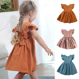 Vestidos de menina 2024 Crianças de verão Crianças meninas de meninas vestidos de manga curta Cotton Princess Skirt Party para 9m-6y crianças H240507