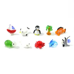 Esculturas 10pcs Murano Glass Felizboats, peixes de palhaço, cocos, peixes tropicais, pinguins, caranguejos, tartarugas, golfinhos, gaivotas