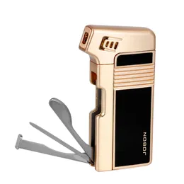 JOBON Multiple Functions Glass Pipe Tobacco Smoking Accessories Soft Flame Metal Gas Unfilled Butane Lighter With Gift Box For Men