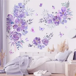 Çıkartmalar Ekstra Büyük Mor Çiçekler Duvar Saldıretleri Oturma Odası Yatak Odası Ev Dekoru Kelebek PVC Yapıştırıcı Stickers Duvar Kağıdı Kız Odası