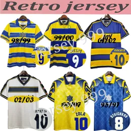 1998 1999 2000 Parma Calcio Mens 축구 유니폼 Crespo Cannavaro Baggio Asprilla Home Yellow Blue 축구 셔츠 짧은 소매 성인 유니폼