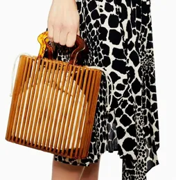 Mode Luxury Women Bags Designer Acrylgriff gewebte Tasche Bambus Bag Stitching Hohlbeutel Clutch Bali Strand Urlaub Handtasche 240506