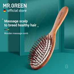 Mr. Green Hair Brush Natural Wood Grain Anti-Static Corner Borttagning Borste Hår hårbotten Massage Comb Air Cushion Mens Styling Tool 240429