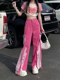 Pink Women Cargo Pants Loose Baggy Pants Korean Fashion High Waist Trousers Moda Pantalones Anchos Y Sueltos Mujer 240506