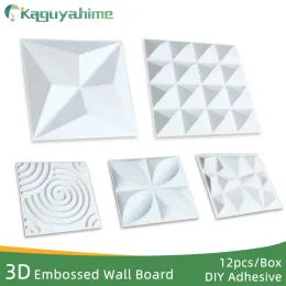 Çıkartmalar Kaguyahime 12pcs/lot 15styles 3D yapıştırıcı 3D duvar panelleri dekor arka plan duvar çıkartması sert pvc kabartmalı stereoskopik duvar tahtası