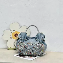 Shoulder Bags Denim Blue 2024 Korean Mini Fashion Diamond-encrusted Canvas Tote Girl Trend Bag Crossbody