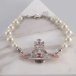 Designer Westwood Pink Lacked Saturno Pearl Bracciale Star Sago stile Punk Light Luxury