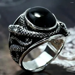 Rings de cluster vintage Silver Black Stone Black Stone Snake for Men Goth Punk Ring Ring Hip Hop Jewelry Gifts