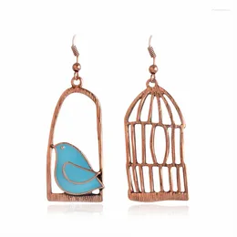 Kolczyki Dangle Antique DIY Design Blue Bird Animal Cage emalia wislarz kreatywny płeć biżuteria biżuteria