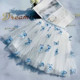 チュチュドレスサマーガールズメッシュスカート牧歌的な3次元蝶新しいかわいい幼児の女の子Tutu Skirts韓国ファッションチュールスカートD240507