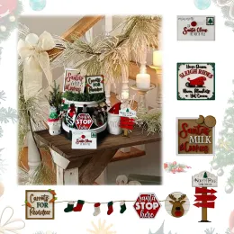Miniaturen 12pcs Weihnachtsbüschchen -Tablett Dekor rustikale Bauernhaus Dekoration Set Winter Holiday Themed Schilder Home Decors Tisch dekorative Block