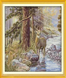 STAG WINTER SNOW HOME DECOR PAINTING HANDMADE CROSS STITCH CRAFT TOOLS EMBROIDERY NeedleWork SetsカウントされたキャンバスDMC 14C7689766