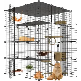 Kafes eiiel büyük kedi kafes muhafazaları balkon kapalı diy kedi playpen çıkarılabilir metal tel köpek kulübesi sandık 2x3x3 büyük egzersiz