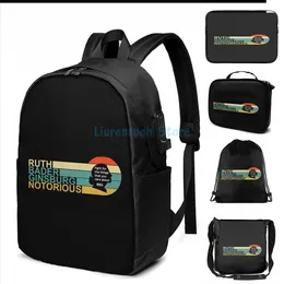 Backpack Funny Graphic Print Ruth Bader Ginsburg (2) USB Charge Men Bags Escola Laptop de Viagem para Mulheres