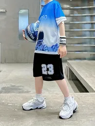 Clothing Sets Boys 23 Digital Print Basketball Quick Dry T-shirt Shorts 2 Piece Summer Outdoor Wear Teen Beach Set