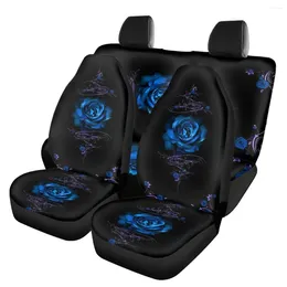 Araba koltuk kapakları 3D Gotik mavi gül baskı kapağı kadınlar için tam set Erkekler Önde rahat kaymaz koruyucu yastık