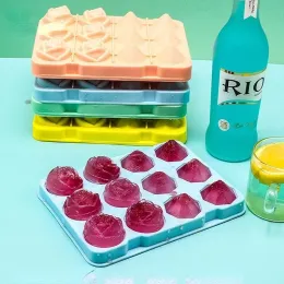 Ferramentas 12 bandejas de cubo de gelo de grade Rose Diamond Shape Ice reutilizável Bandejas de cubo de molde de cubo de molde com tampas removíveis