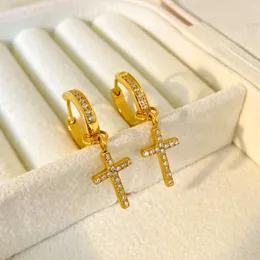 Luxury Stainless Steel 18k Gold-plated Earrings Joyas De Acero Inoxidable Geometric Cross Diamond Pendant Huggies Hoop