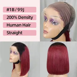 Ombre Burgundy Color Lace Wig Bobohair Full Frontal Bobo Hair شعر بشرة بشرة حقيقية شعر كامل الرأس