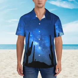 Camisas casuais masculinas camisa havaiana férias o deserto à noite Bloups Via Lácte
