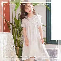 Pyjamas Sommerbaby Pyjamas atmungsaktiv Jacquard Baumwolle bequeme Kurzärmel -Pyjama Lace Night Fruit süße Feste Farbe Mädchen Nil2405