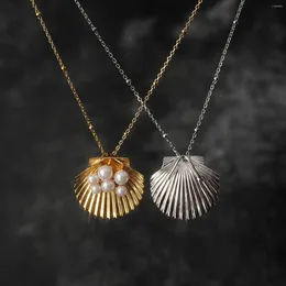 Kedjor Ocean Oriented Nisch Design Shell Inlaid Double-Layer Imitation Pearl High-End Vintage Halsband och Collbone Chain Accessories
