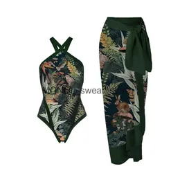 Women's Swimwear Fantasy Jungle One-Piece Swimsuit Cover Up Female Retro Flower Printed Bathing Suit Luxy Bikini H240507