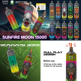 Hot Selling Sunfire Disposable 15000 Puffs Vape Pen RGB Light 2% 5% E CIG med oljekärna Separation Design för Tornado 15K Puffs snabb leverans till EU Frankrike Spanien Belgien