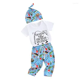 Clothing Sets Born Baby Boy Girl Summer Clothes Short Sleeve Funny Letters Romper Top Fish Print Pants Hat 3Pcs Outfit