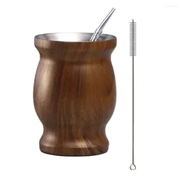 Mugs 304 Stainless Steel Yerba Mate Cup 8oz Double Wall Argentine Gourd With Bombillas And Cleaning Brush