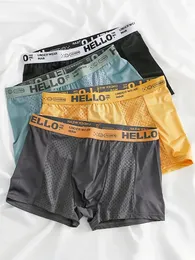 Underpants 4pcs Men's Smooth Underwear 'HELLO' Print Fashion Breathable Comfy Stretchy Boxer Briefs Shorts