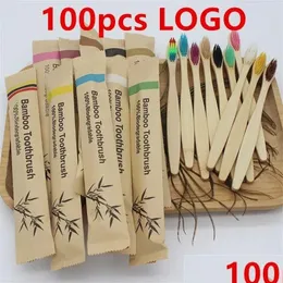 فرشاة الأسنان 50/100pcs قابلة للتخصيص Beristle Bamboo Eco Wood Wood Tooth Frushes أدوات العناية بالأسنان لـ ADTS 230629 Drop Deli Dhazm