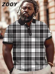 ZOOY L9XL Mens Plus Size Chest 202cm Summer Personalized Plaid Pattern Short sleeved Polo Shirt Tshirt 240420