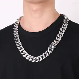 Chains HAOYI Skull Necklace For Men Stainless Steel Cuban Chain Shiny Heavy Collar Choker Gothic Silver Color Jewelry