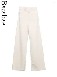 Calça feminina 2024 Bazaleas Store Official da cintura alta elegante pernas largas femininas de streetwear mulheres calças casuais