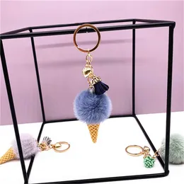 Клавичные шнурки Симпатичная плюшевая мороженое конус Keyring Tassel Plush Key Chain for Women Care Kechain Bag Ornament женская девочка подарок