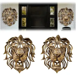 Rare Find Large Lion Head Wall Mounted Art Sculpture Gold Resin Lion Head Art Wall Luxury Decor Kitchen Wall Bedroom dropshippin 240423