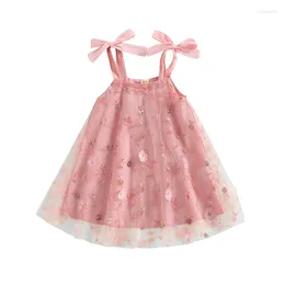 Kız Elbiseler Pudcoco Toddler Çocuk Bebek Kız Yaz Elbise Kolsuz Bow Tie kayış Çiçek Nakış Kafası 6M-4T