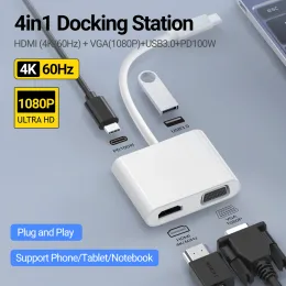 محول 4K60Hz USB C إلى HDMI VGA محول النوع C إلى VGA إلى USB C Thunderbolt 3 لمحول الشاشة المزدوج المتوافق مع Nintendo Switch