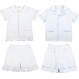 Wholesale 100% Cotton White Baby Clothes Toddler Boys Girls Pajamas Sets Sleepwear 2024 Summer Sibling Outfits Kids Pyjamas 240506