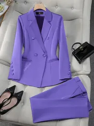 Fashion Office Ladies Formal Pant Suit Set Women Blue Pink Gul Female Business Work Wear 2 Piece Blazer Jacket och byxa 240506