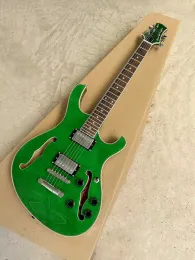 Chrome Hardware Rosewood Pingerboard가 장착 된 기타 반 중공 Green Body Electric Guitar, 맞춤형 서비스 제공