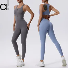 AL Yoga Jumpsuits Women's Bodysuit Dance Tight Breathable Aerial Exercise Integrated Hip-lift Quick-dry Fitness Suit Sleeveless Half Zip Tank Tops Running Vest Pants