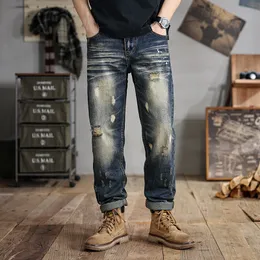 Jeans strappati da uomo taglie forti, pantaloni a gamba larga nostalgia, vestiti da uomo da 50-142 kg