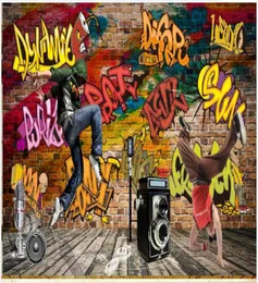 Papéis de parede PO personalizados Murais 3D Papel de parede Retro Graffiti Street Dance Bar Background Papers Home Decoration6685342