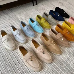 LP Summer Charms Walk Casual Shoe Women Men Luxury Fashion Business Cashmere Läder Flat Shoes Low Top Suede Cow Oxfords Casual Moccasjh7v#