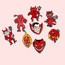 ブローチHell Devil Imp Enamel Pin Red Fire Head Bampire Badge Brooch Denim Backpack Lapelファッションジュエリーギフト