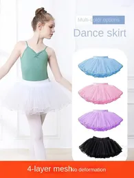 무대웨어 어린이 댄스 거즈 스커트 소녀의 핑크 발레 투투 연습 드레스 화이트