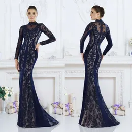 Sexy Janique Mermaid Mother of the Bride Dresses High Neck Long Sleeve Lace Applique Crystal Wedding Ospite abito da sera Space Train Treno 0431